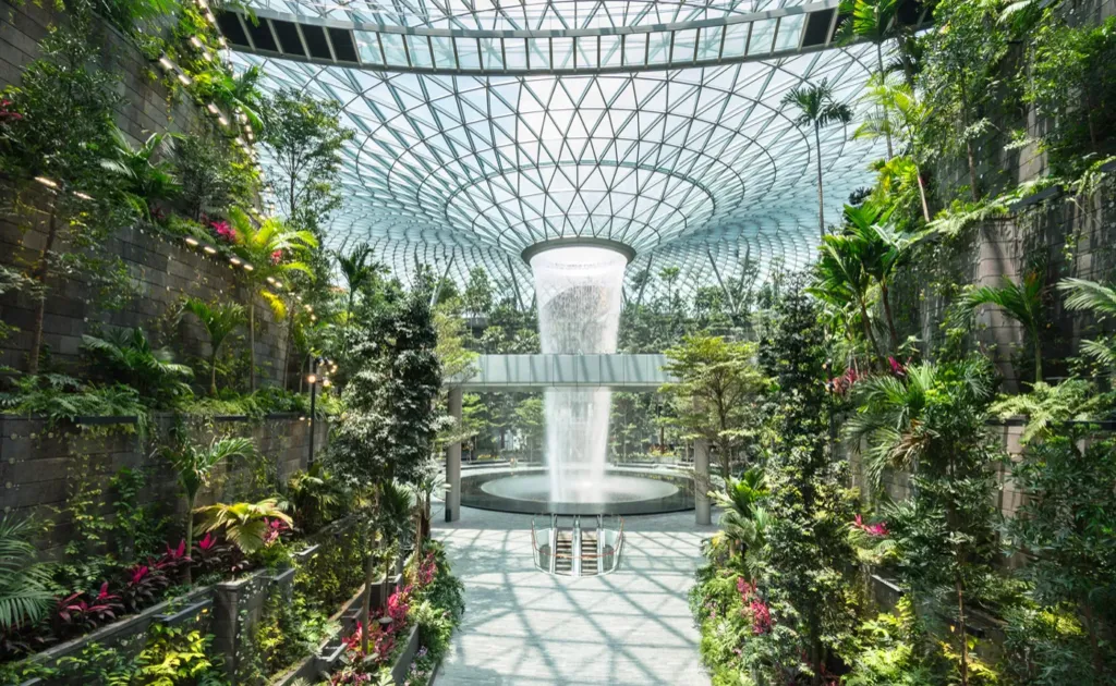 The Rain Vortex indoor waterfall at Jewel Changi Airport
